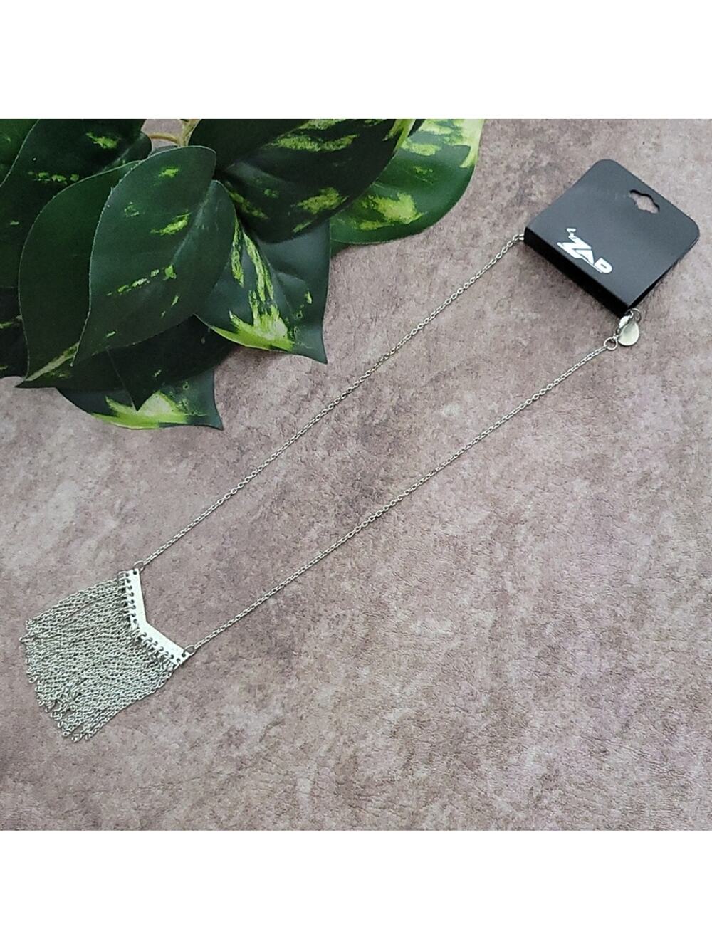 ZAD Silver Toned Bar & Fringe Necklace NEW